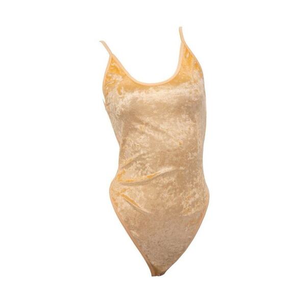 🦋B2G1🦋WESTERN FASHION Champagne Velvet Stretch Snap Crotch Closure Bodysuit O/S - Picture 5 of 6